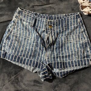 American Eagle Outfitters Blue Striped Jean Shorts
